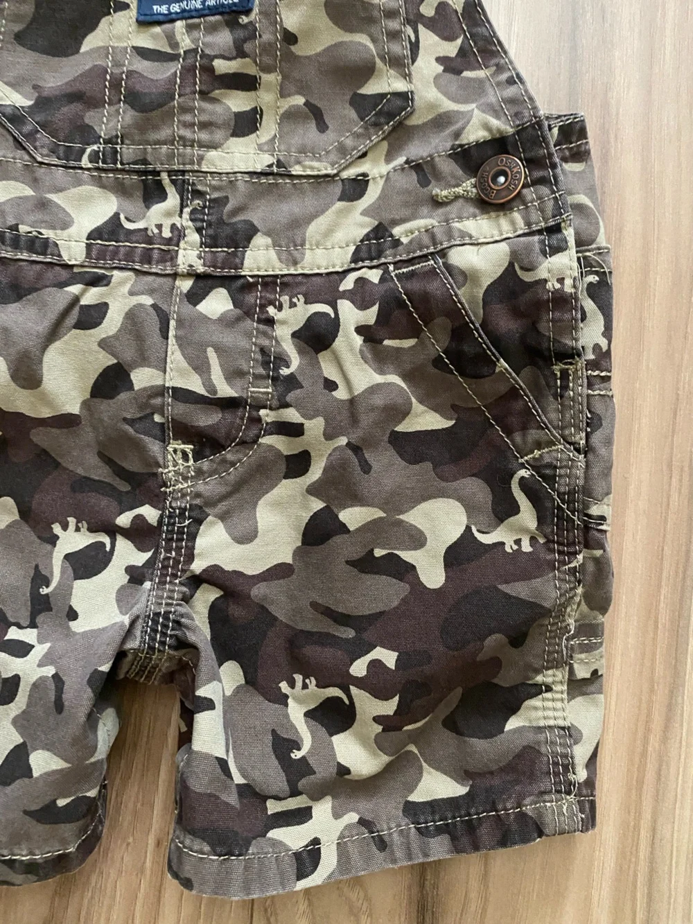 OshKosh B'gosh Boys Camo With Dinosaur’s Overall Shortalls Size 6 Months